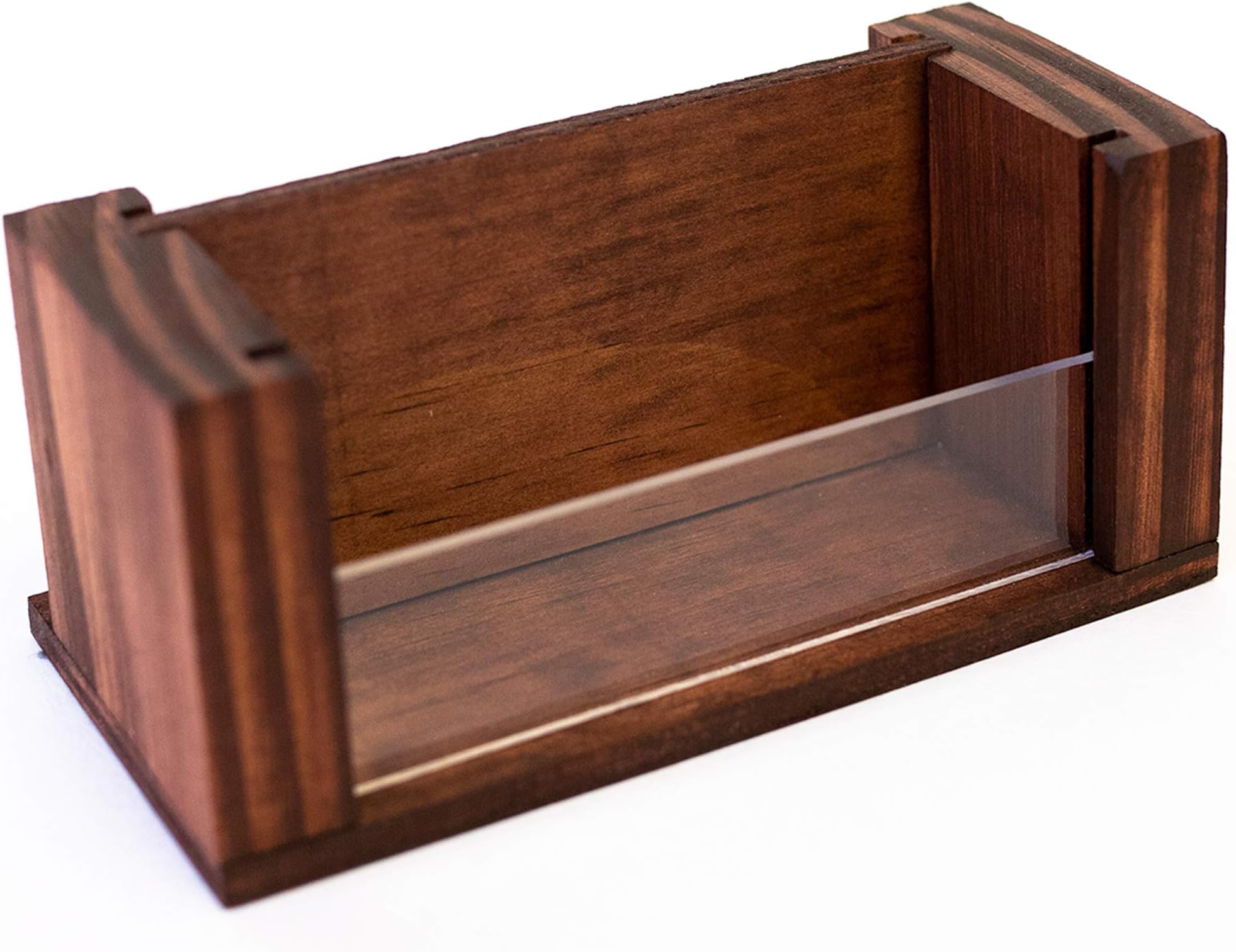 Wood Business Card Holder - Premium Desktop Display Stand with Acrylic Front - Handmade - 70 Card Capacity - 2.4 x 4.5 Inches (Stain)