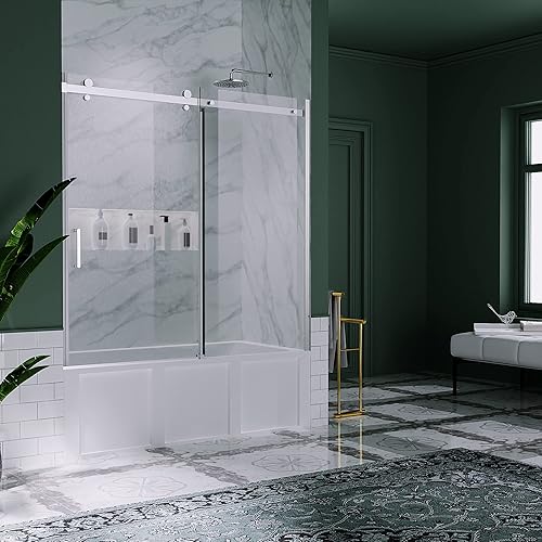 Miniatura 2 de ES-DIY Puerta de ducha para bañera puerta corrediza de ducha de 56 a 60 pulgadas de ancho x 58 pulgadas de alto puerta de bañera de vidrio templado