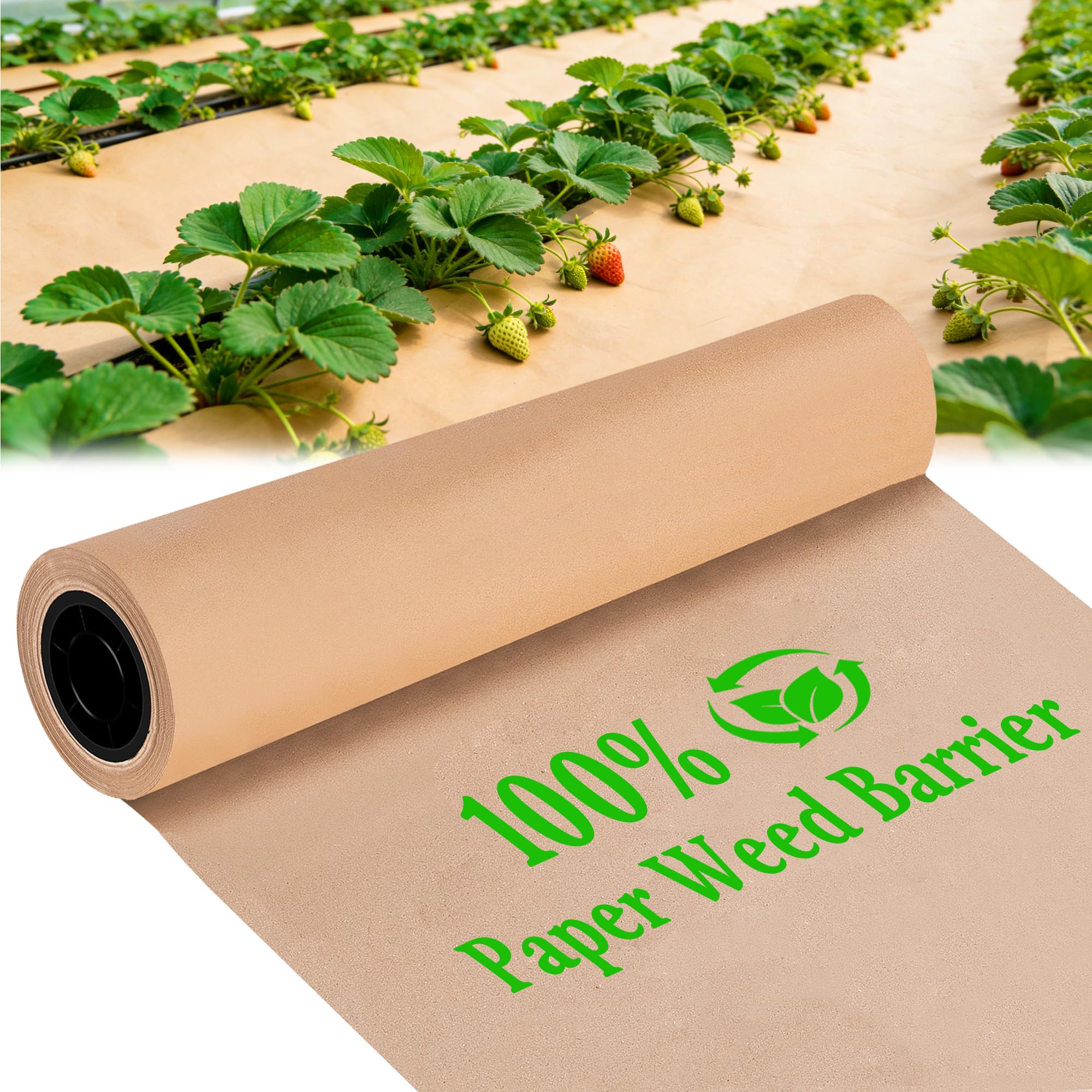 DECOHS 3 x 50 Ft Biodegradable Paper Weed Barrier- Heavy Duty Biodegradable Garden Bed Grass- Garden Paper Weed Control Barrier Weed Grass Blocker for