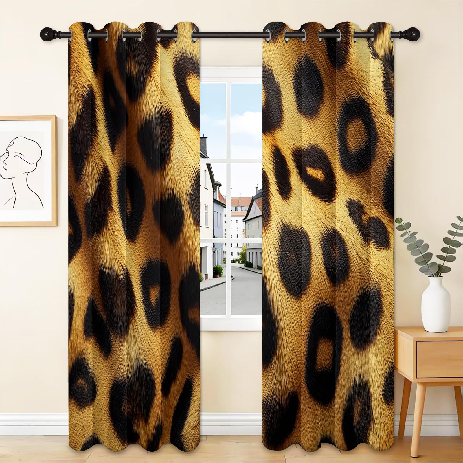 Leopard Print Animal Gift Curtains for New House 140 x 245 cm Yellow - Eleganckie i praktyczne zasłony zaciemniające, zestaw 2 paneli, idealny na ślub, urodziny lub przeprowadzkę