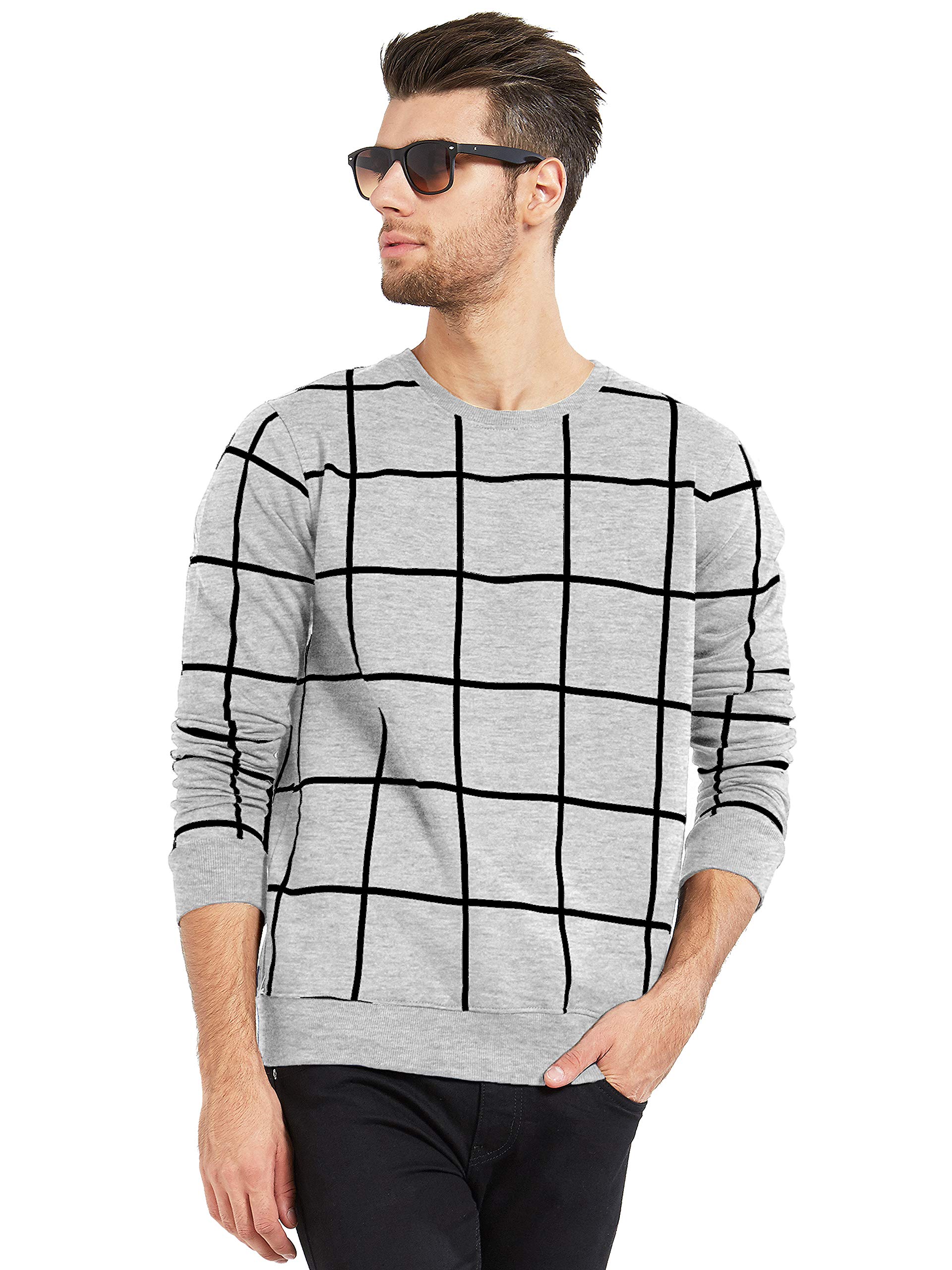 Maniac Men's Fullsleeve Checked Black Cotton T-Shirt