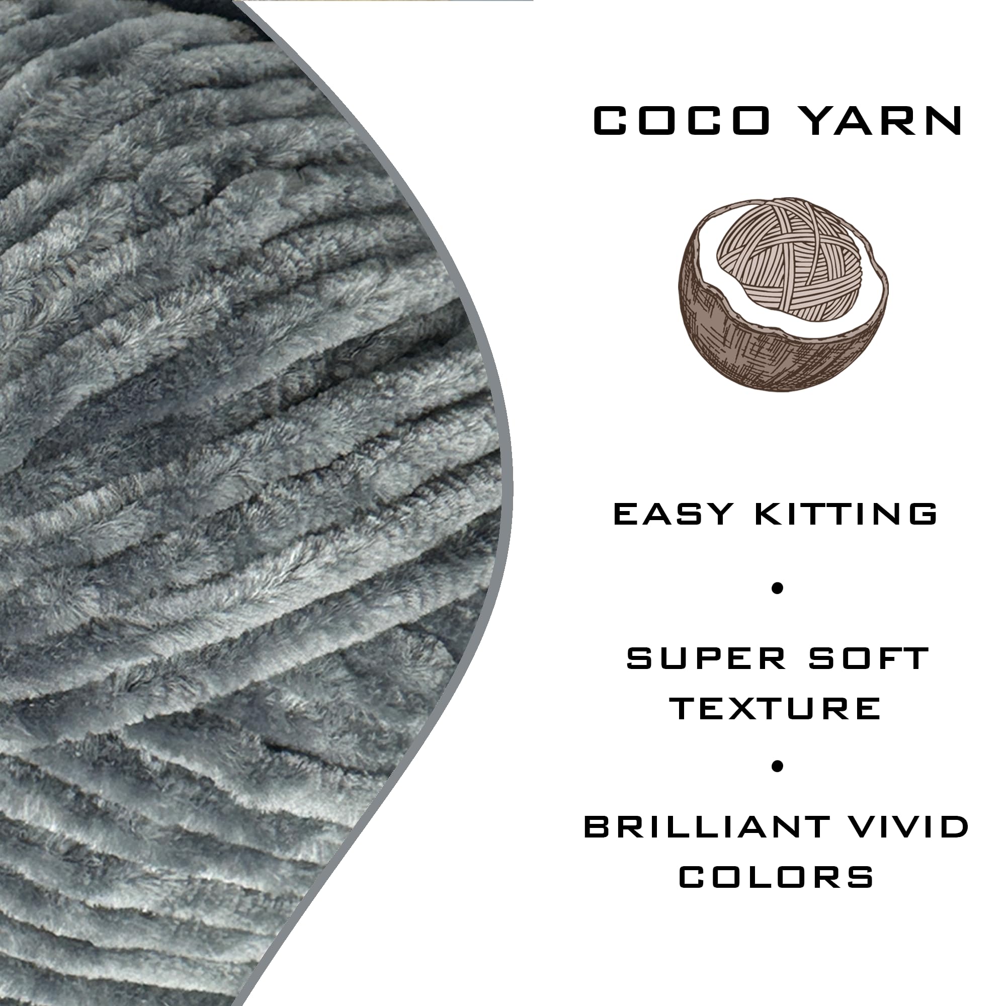 Velvet Yarn for Crocheting – CocoYarn - Chenille Chunky Yarn for Hand Knitting, Fluffy Soft Plush Amigurum Bulky Baby Blanket Yarn for Crochet 100g -131yds (1, Grey-20)