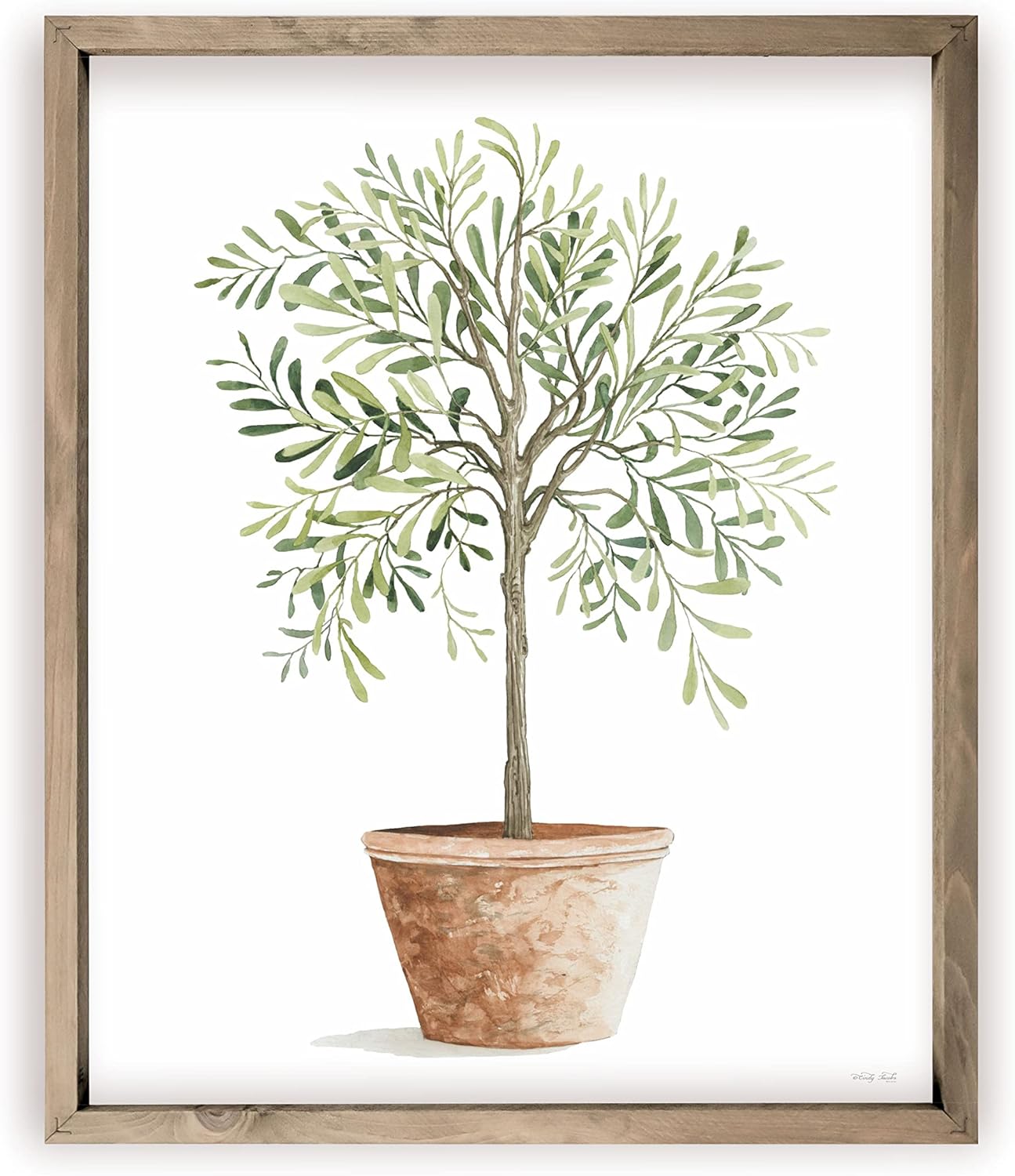 Potted Willow Tree Painting Rustic Wood Wall Sign (12x15 Framed)