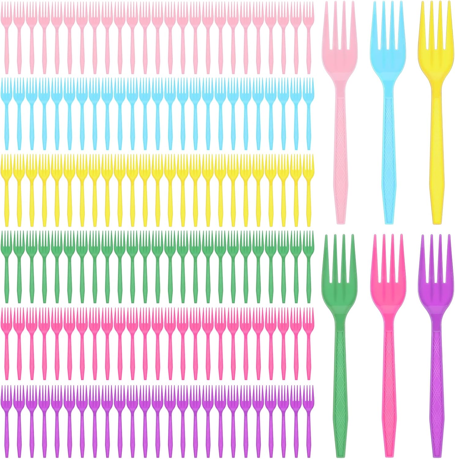 Pastel Plastic Fork - 150 Pcs Disposable Cutlery Set in 6 Macaron Colors Heavy-Duty Utensils for Birthday Wedding Party Supplies, 6.3 Inches