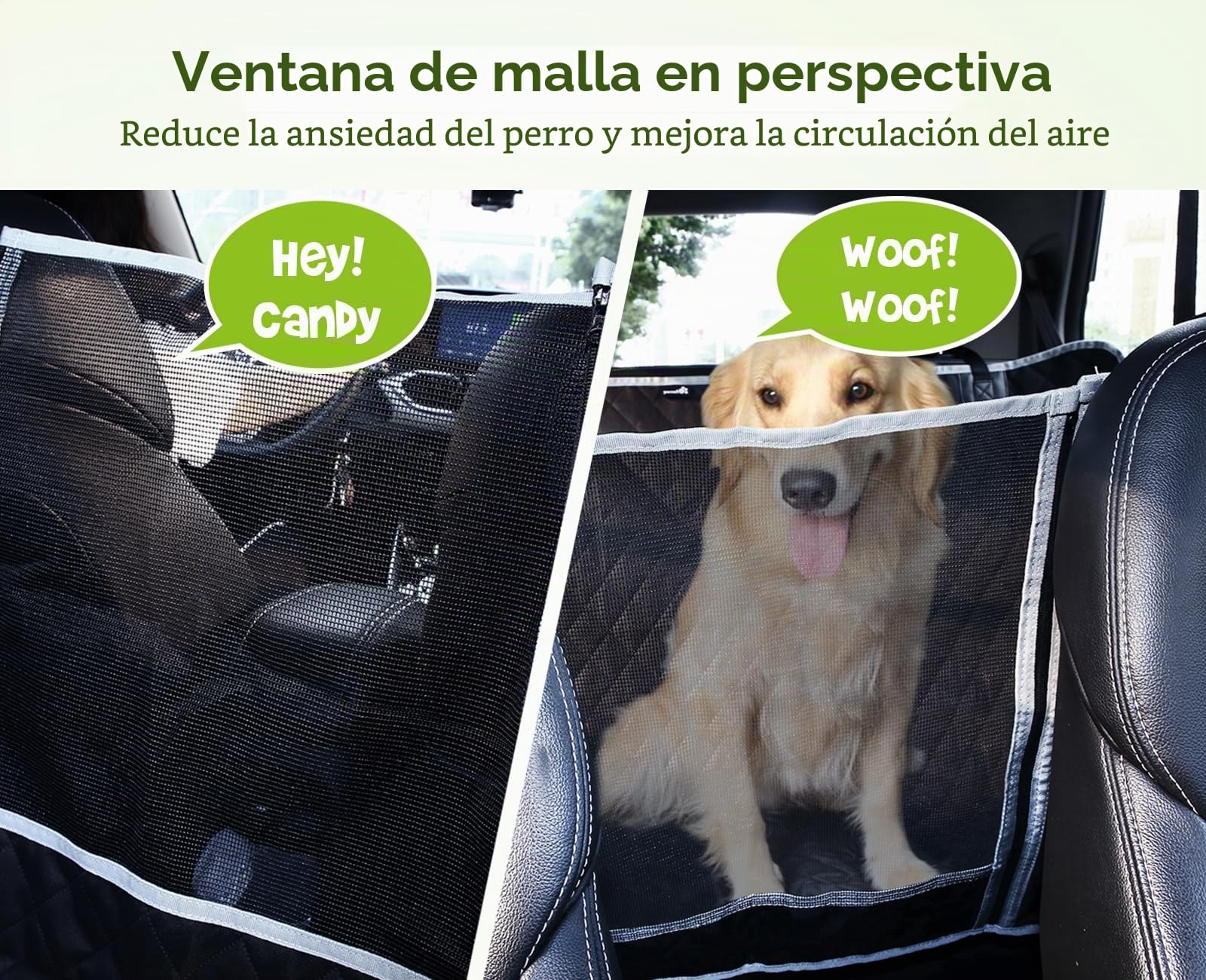 Pecute Funda Perros Coche, Funda de Asiento para Perros Impermeable y Resistente, Protector Coche Perros con Rejilla Flexible Pasar Aire, Universal para SUV, Camión, Transportar y Viaje (Negro)