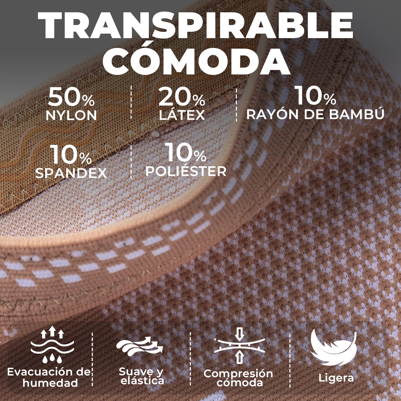 NEOtech Care Rodillera de fibra de bambú, Material ligero, elástico, cómodo y transpirable - Para hombre o mujer - Rodilla derecha o izquierda (Beige, Talla L, 1 Unidad)