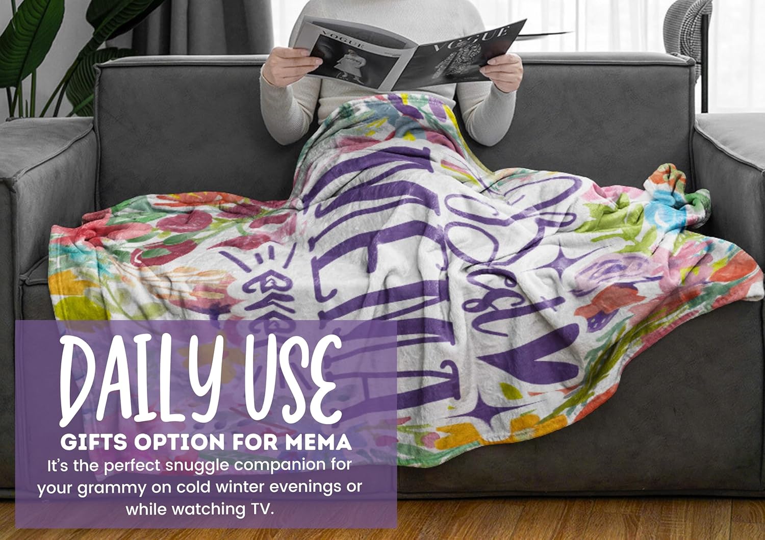 InnoBeta Mema Gifts, Grandma Gifts for Mema, Flannel Throw Blankets on Mother's Day, Christmas, Birthday, 50" x 65", Flowers - Image 7