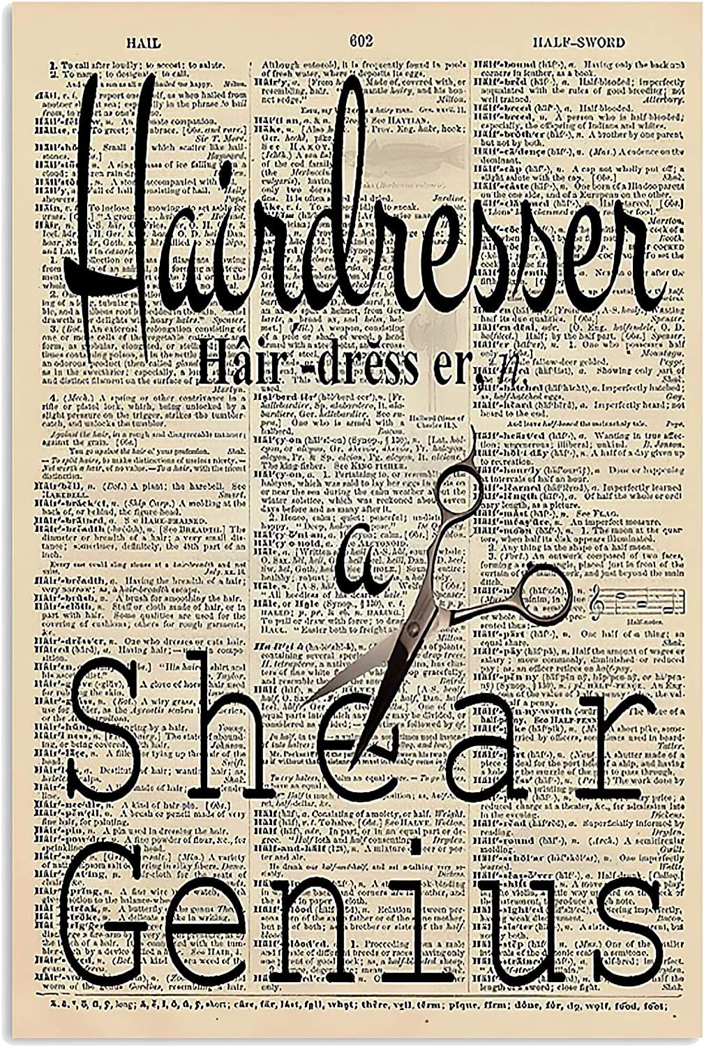rayprint Hairdresser Shear Genius Metal Signs Barber Scissors Newspaper Posters Room Decor Barber Home Wall Decor Barber Shop Vintage Art Printing Plaque 8x12inch