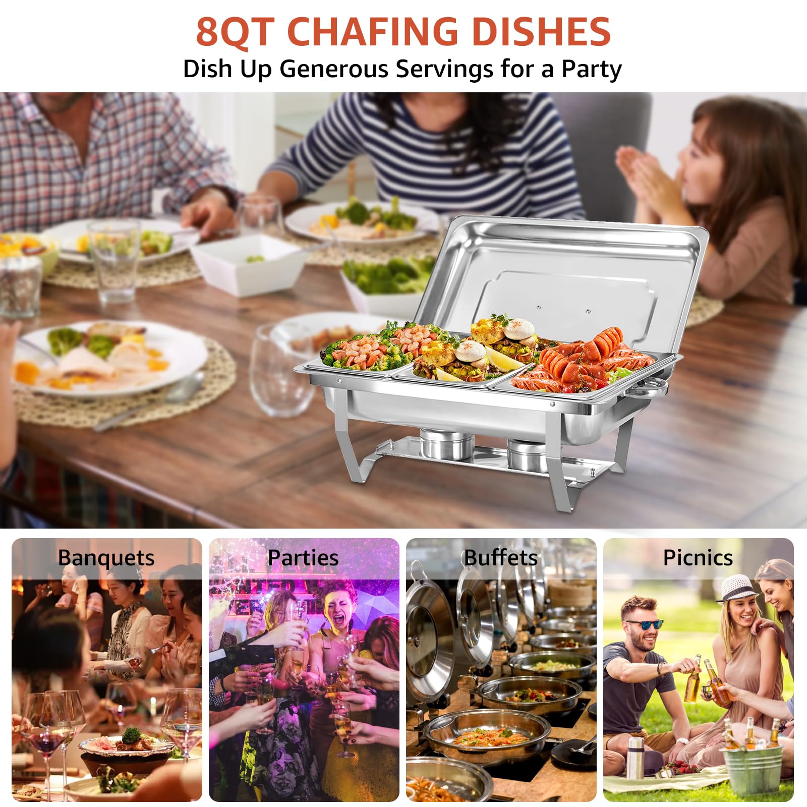 Juego de Buffet for Frotar Acero Inoxidable | Servidores y calentadores de buffet Servidores de frotamiento con cubiertas Soporte plegable(Dua)