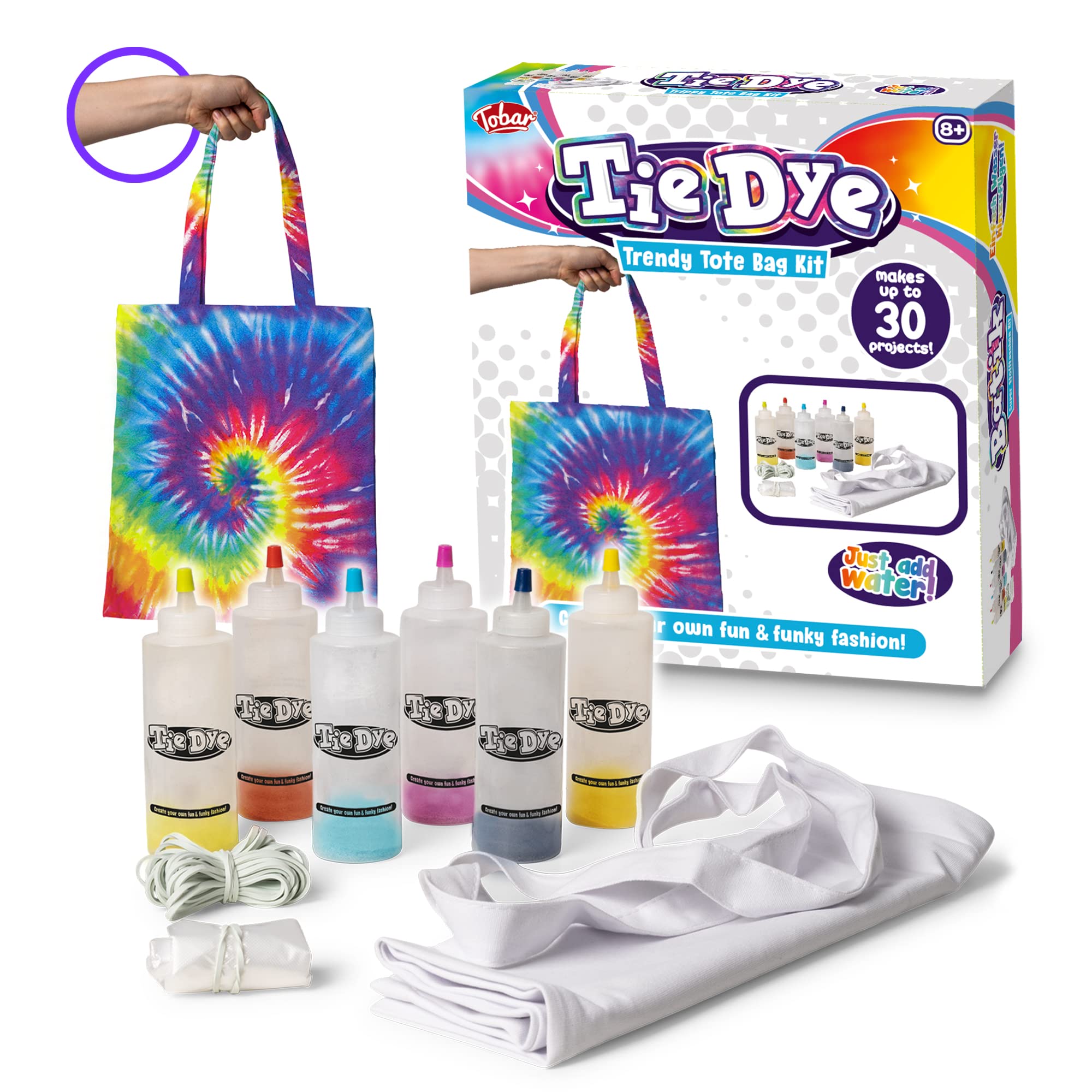 TOTE BAG TIE DYE Craft Kit, Assorted Designs and Colours, Large