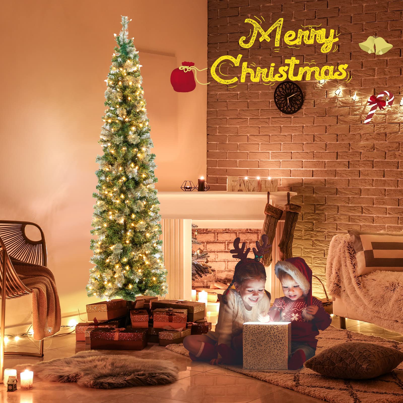 RELAX4LIFE Mezzo Albero di Natale da Parete 210 CM con Luci LED Incorporate, Rami Foglie Realistico in PVC, Base Pieghevole in Metallo, e Aghi di Pino (Modello 2)