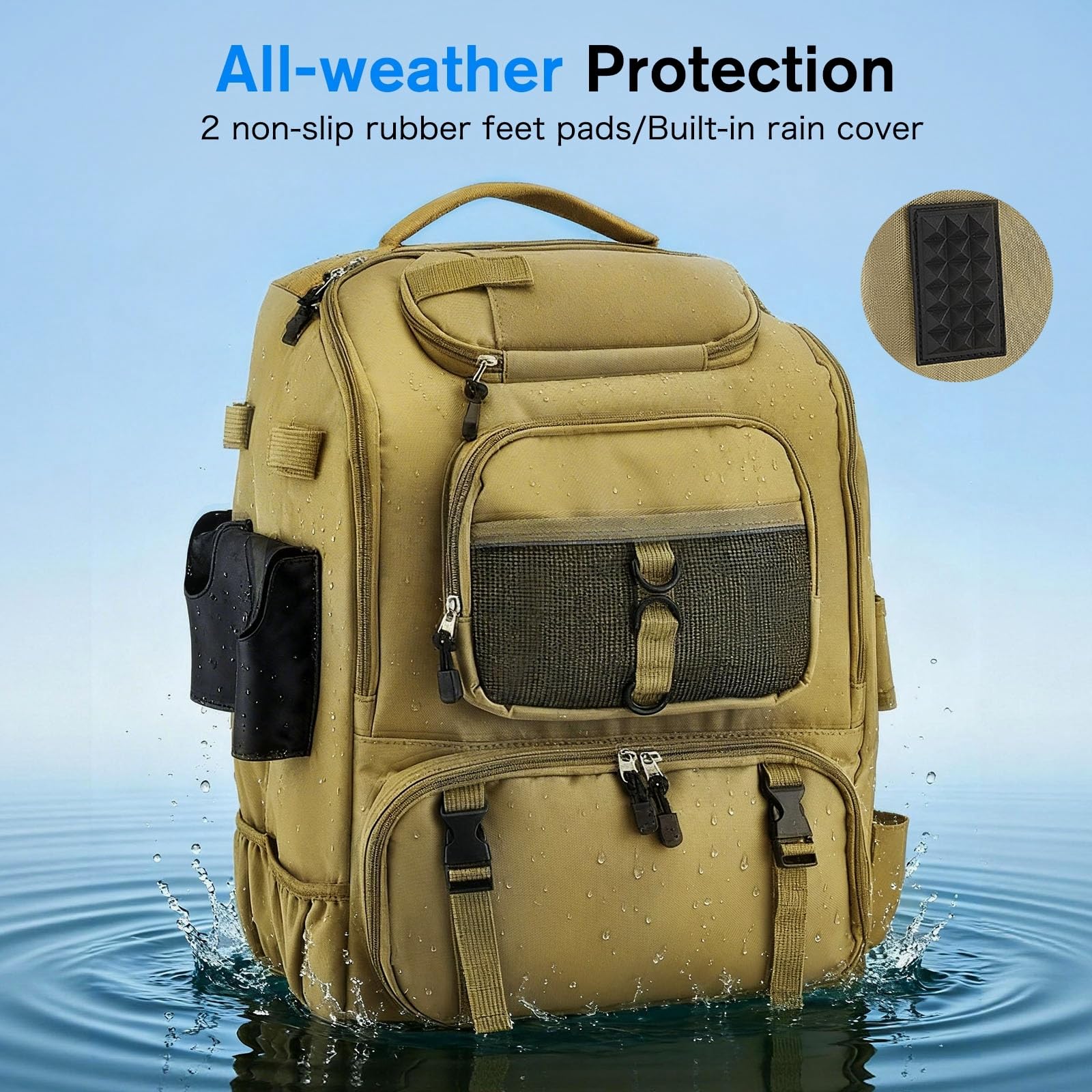 Angeltasche mit Rutenhaltern, 900D Oxford Wasserabweisend Angel Rucksack Angelrucksack mit verstellbarem Fach, 40L Angeltaschen für Salzwasser- Süßwasserfischen Angeltasche Wandern Camping Trekking