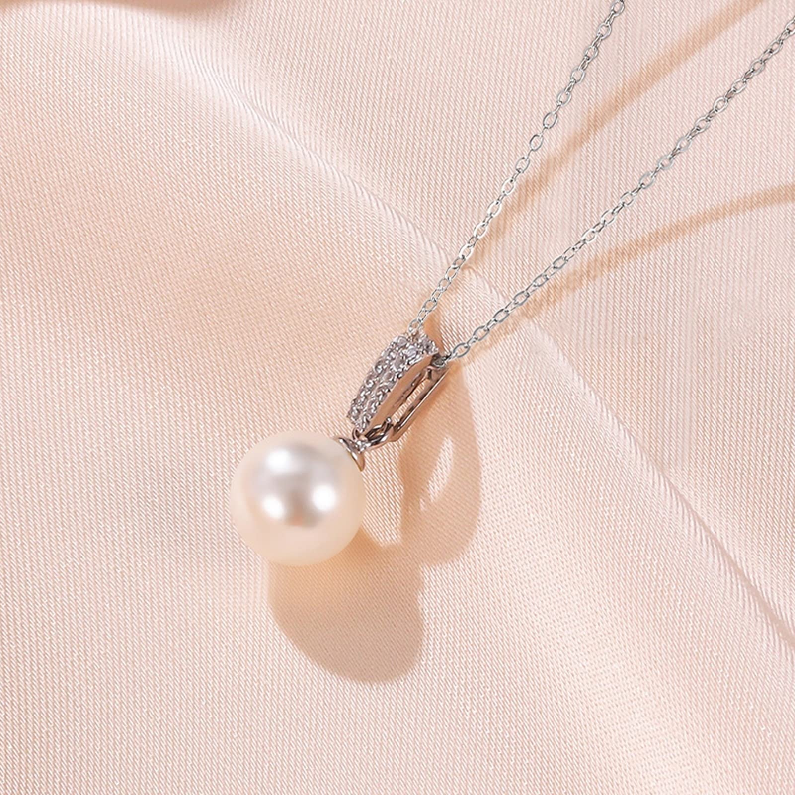 Parure Bijoux Femme Mariage, 925 Argent Bijoux Collier Perles Boucle d'Oreille Perle Mariée Soirée Accesoire Pendentif Cadeau de Noël Anniversaire