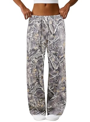 SOFIAS CHOICE Womens Camo Pants High Waisted Baggy Comfy Wide Leg Y2k Sweatpants with Pockets