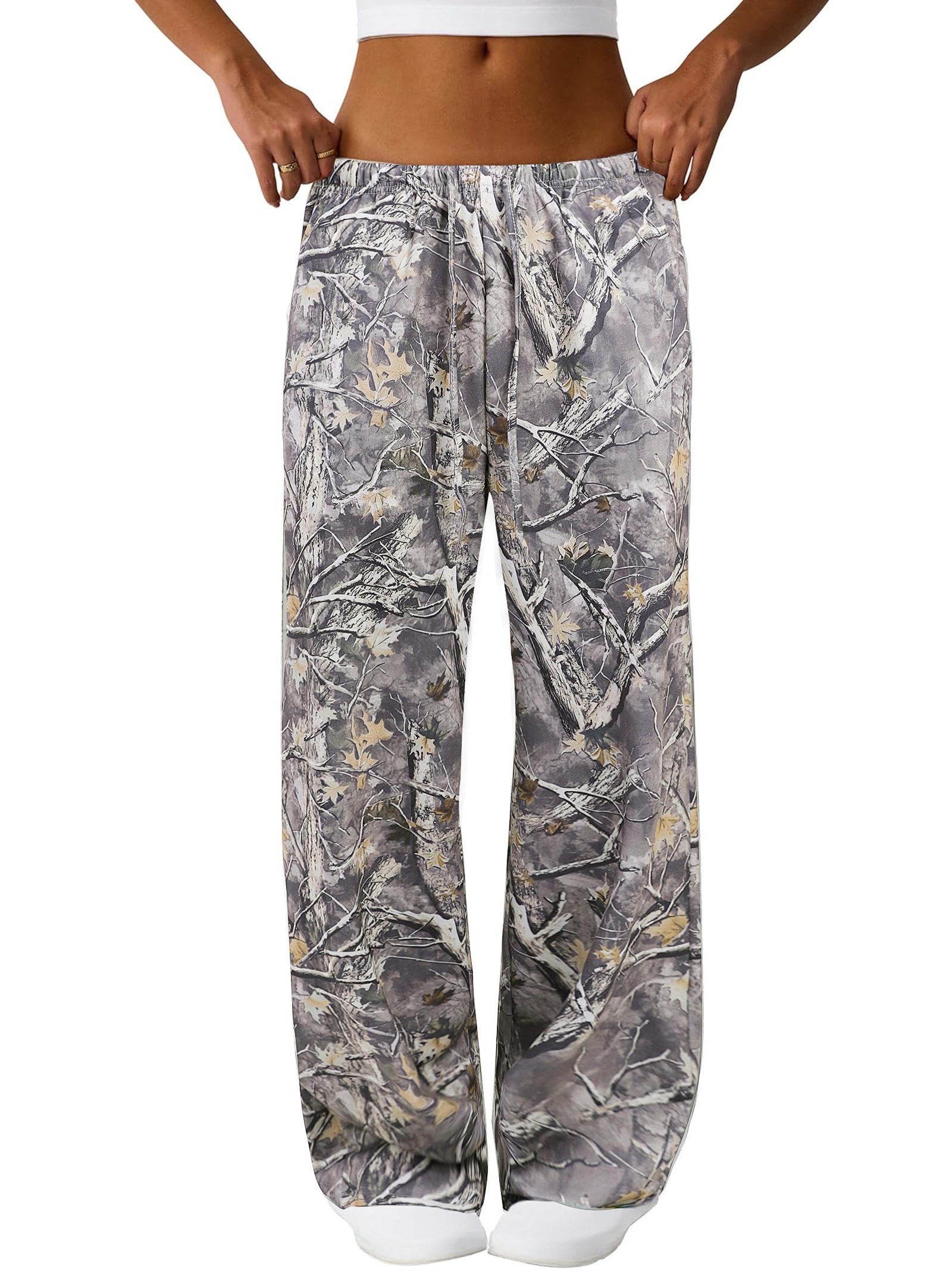 SOFIAS CHOICE Womens Camo Pants High Waisted Baggy Comfy Wide Leg Y2k Sweatpants with Pockets