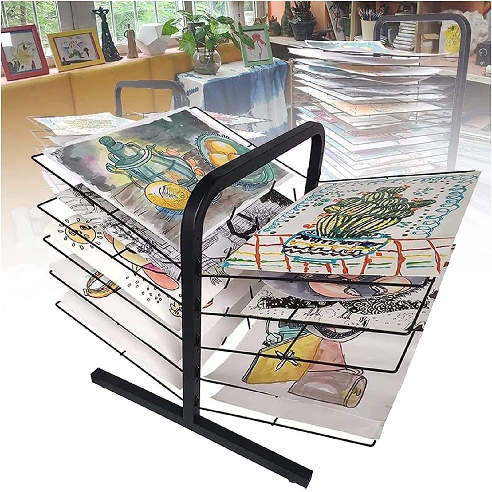 Aioneer Desktop Art Drying Rack With 10 Shelves, Portable Metal Steel Storage Display Rack For Paintings, 25.6" X 17.7" For Art Studios & Classrooms