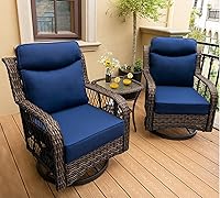 PIZZELLO 3-Piece Outdoor Swivel Rocker Chairs Set with Rattan Side Table, 5" Thick Cushions & 25" High Back for Patio Relaxation