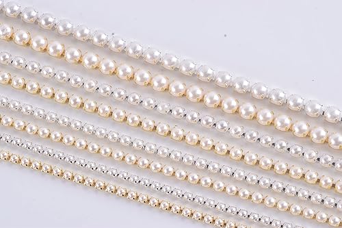 Miniatura 41 de KAOYOO - Cadena con cuentas de diamantes de imitación, 9 metros (10 yardas) para manualidades, joyas y decoración de bodas. Plata con cuentas