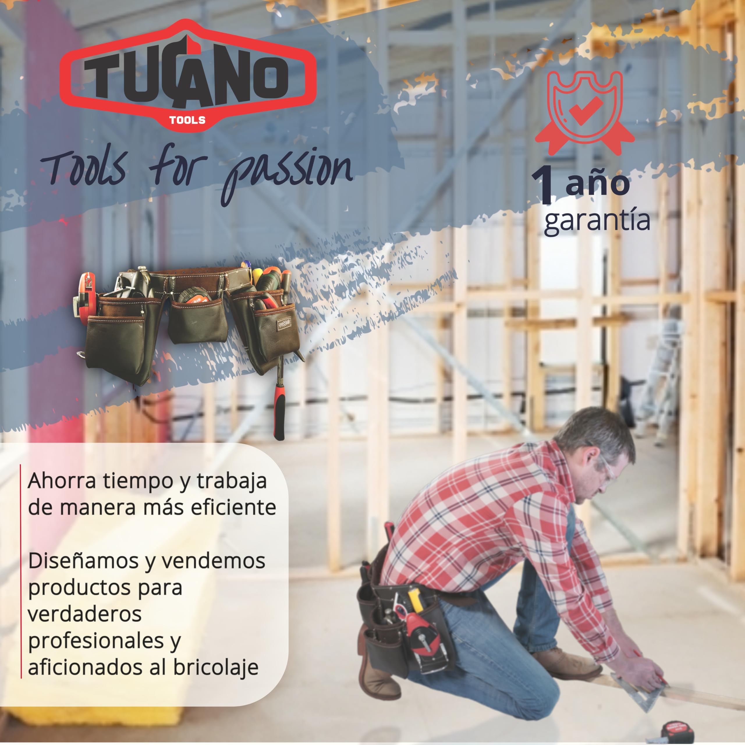 Cinturón de Herramientas de Cuero Curtido 12 Bolsillos | Para Carpintero, Constructor, Jardinero, Pladur | Organizador de Trabajo Resistente