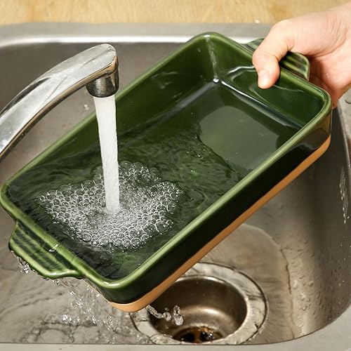 Miniatura 7 de Howise Plato de cerámica para hornear con asas, sartén grande de 13 x 9 pulgadas y molde para hornear medio, juego de utensilios de porcelana para