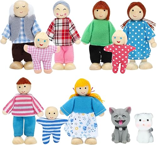 Miniatura 9 de ONEST Juego de 10 piezas de casa de muñecas de madera, mini figuras de personas, muñecas de madera, muñecas de madera, figuras de juego