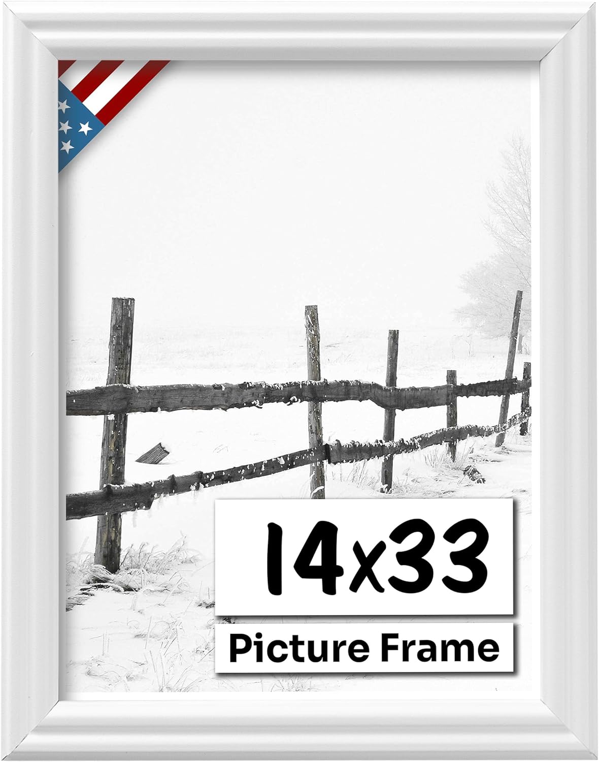 White 14x33 Picture Frame .75" Inch Wide - White Wall Decor Handmade Solid Wood Frames with Preinstalled Hangers and UV Blocking Plexiglass 33x14 Frame