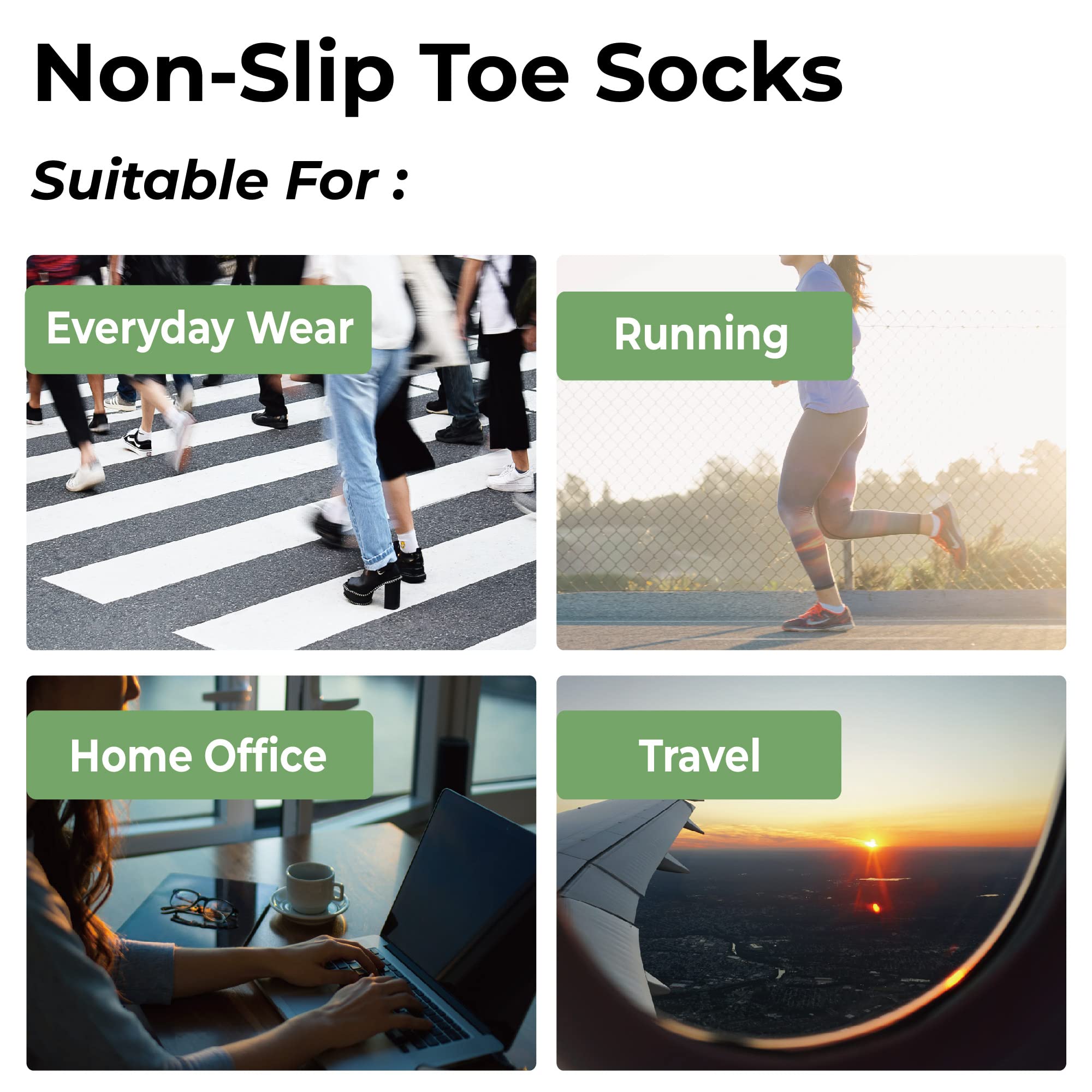 Merino Wool Blend Non-Slip Above Ankle Toe Socks, Five Finger, Men and Women, Running, Hiking, Cycling, Camping