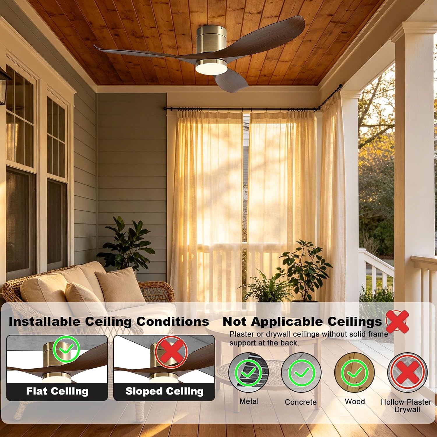 Modern Ceiling Fan with Light Indoor Quiet Ceiling Fans with Lights and Remote, Flush Mount Ceiling Fan for Bedroom Living Room Patio Low Profile Ceiling Fan Light 3 Blades