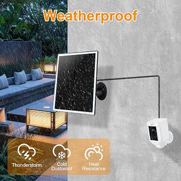 Ring Kamera Güneş Paneli Şarj Cihazı, Ring Stick Up Kamera Piliyle Uyumlu, Halka Spot Işığı Kamera Pili, Su Geçirmez, 6W Hızlı Şarj, DC3.5mm Fiş (Siyah)