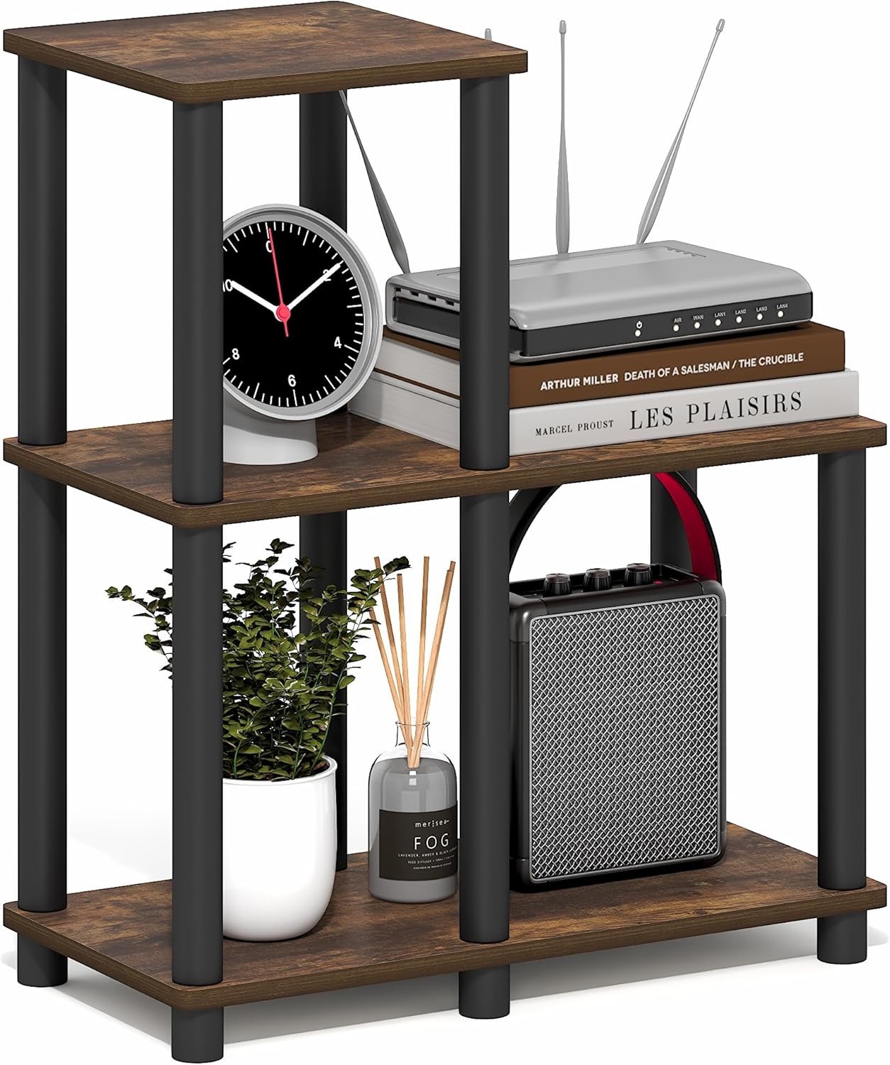 Furinno Turn-N-Tube Storage Shelves, 3-Tier Ladder Book Shelf with Open Frame Design, 3-Cube Toolless Corner Shelf, for Organization and Storage, Living Room, Garage, Home Office, Amber Pine