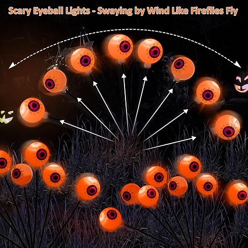 Miniatura 9 de Luces de Halloween para exteriores, paquete de 4 luces solares de 32 LED para Halloween, luces de camino de ojos aterradoras que se balancean con el