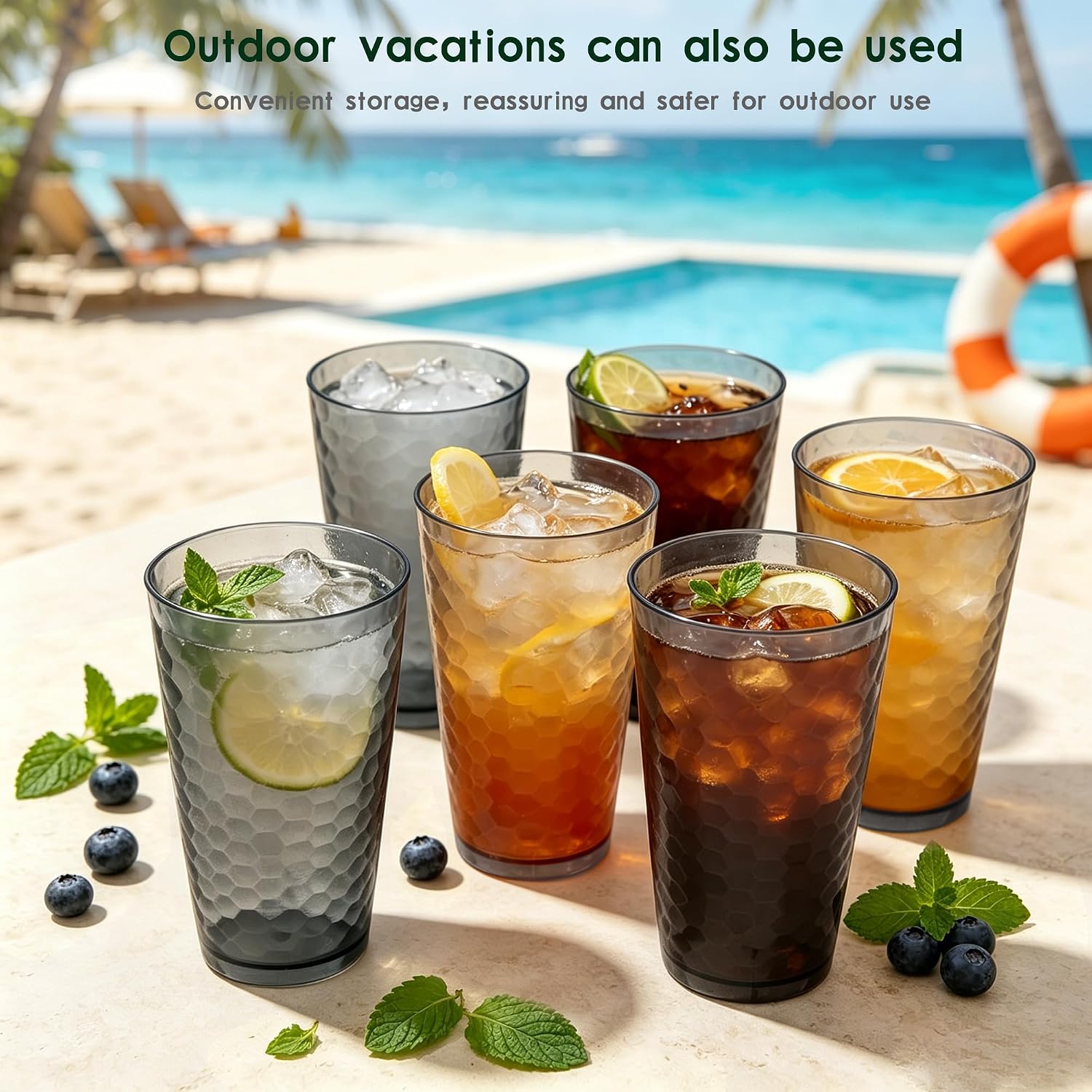 Plastic Drinking Glasses,Set of 6,Plastic glass cup (20 Ounces)