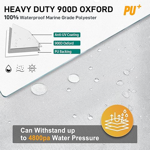 Miniatura 2 de Funda para lanchas remolcadas 900D de 16 pies con cubierta de motor fuera de borda, lona de grado marino impermeable de 16 pies, color gris