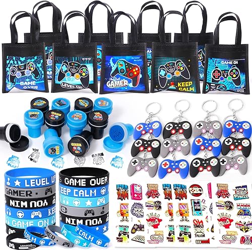 60 piezas de regalos de fiesta de videojuegos para jugadores, suministros de fiesta de cumpleaños para niños, bolsas no tejidas, pulsera de