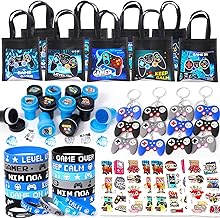 60Pcs Video Game Party Favors Gamer Birthday Party Supplies for Kids Non Woven Bags Silicone Bracelet Stamper Keychain Glow Sticker Game on Gift Goodie Treat Bag Fillers Boy Gaming Party Favors