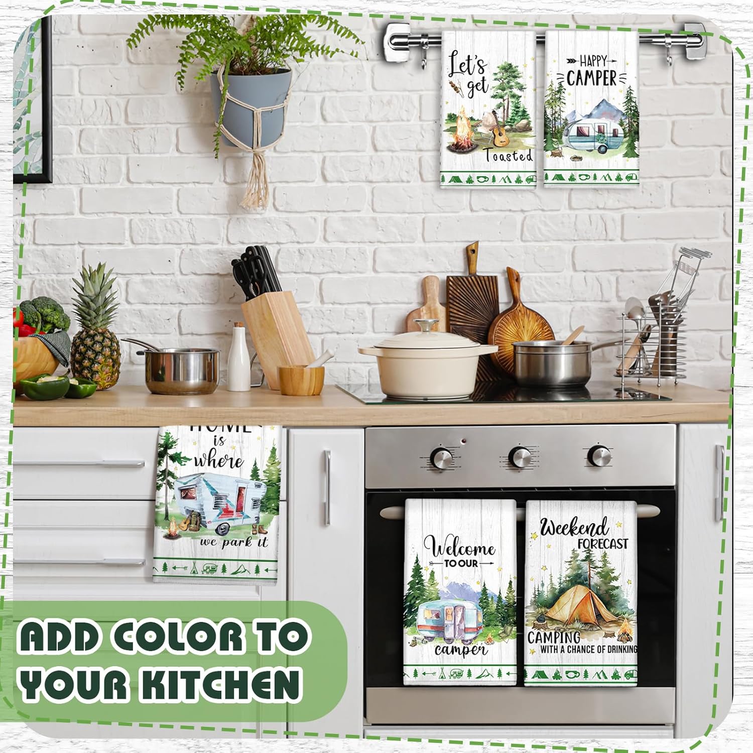 Macarrie Camping Kitchen Towels Set of 6 Dish Hand Tea Towels Kit Printed with Funny Sayings Bonfire Tent Car Novelty Gifts for Campers Happy Camper Camping Accessories for Rv Campers, 21 x 14 Inches - Image 4