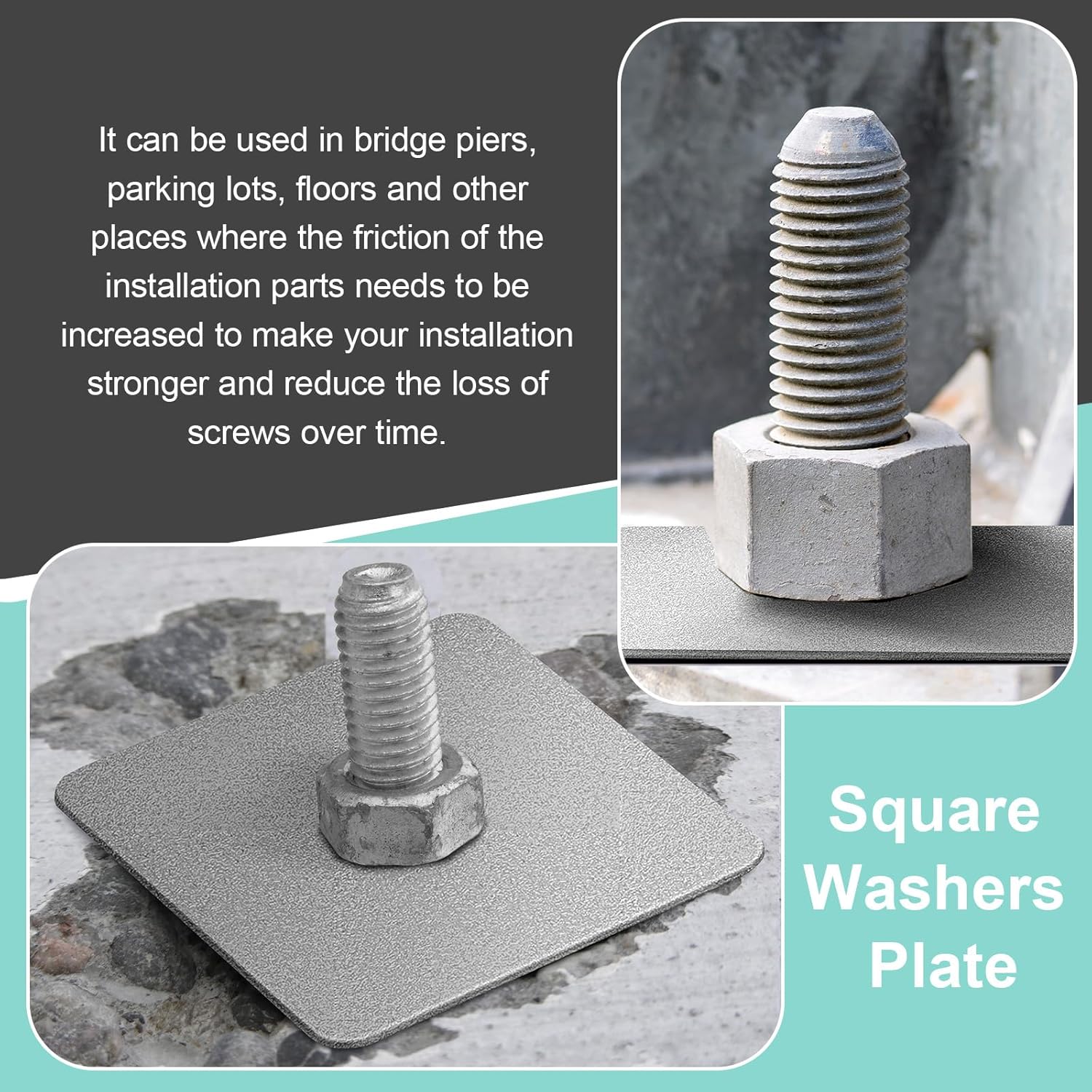 20 Pcs Galvanized Square Washers Plate 5/8" ID, 3x3 Od 1/8" Thickness Heavy Duty Steel Gasket Flat Washers Nut Anti-loosening Plate Fastener for Construction and Industrial Equipment