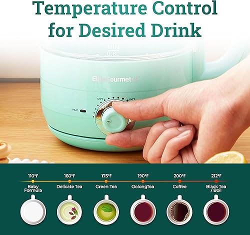 Miniatura 5 de Elite Gourmet Hervidor eléctrico EKT1220M, 40 fl oz, cristal, no BPA, control temperatura, función mantener caliente y apagado automático, base