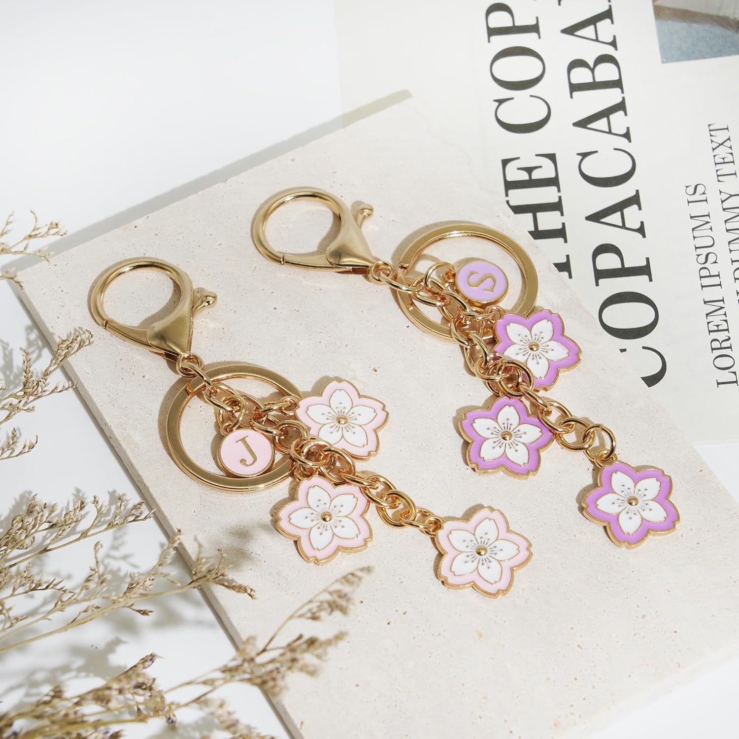 Cute Initial Letter Flower Keychain Flower Charms for Women Cherry blossom Bag Charms for Handbag Backpack - Image 3