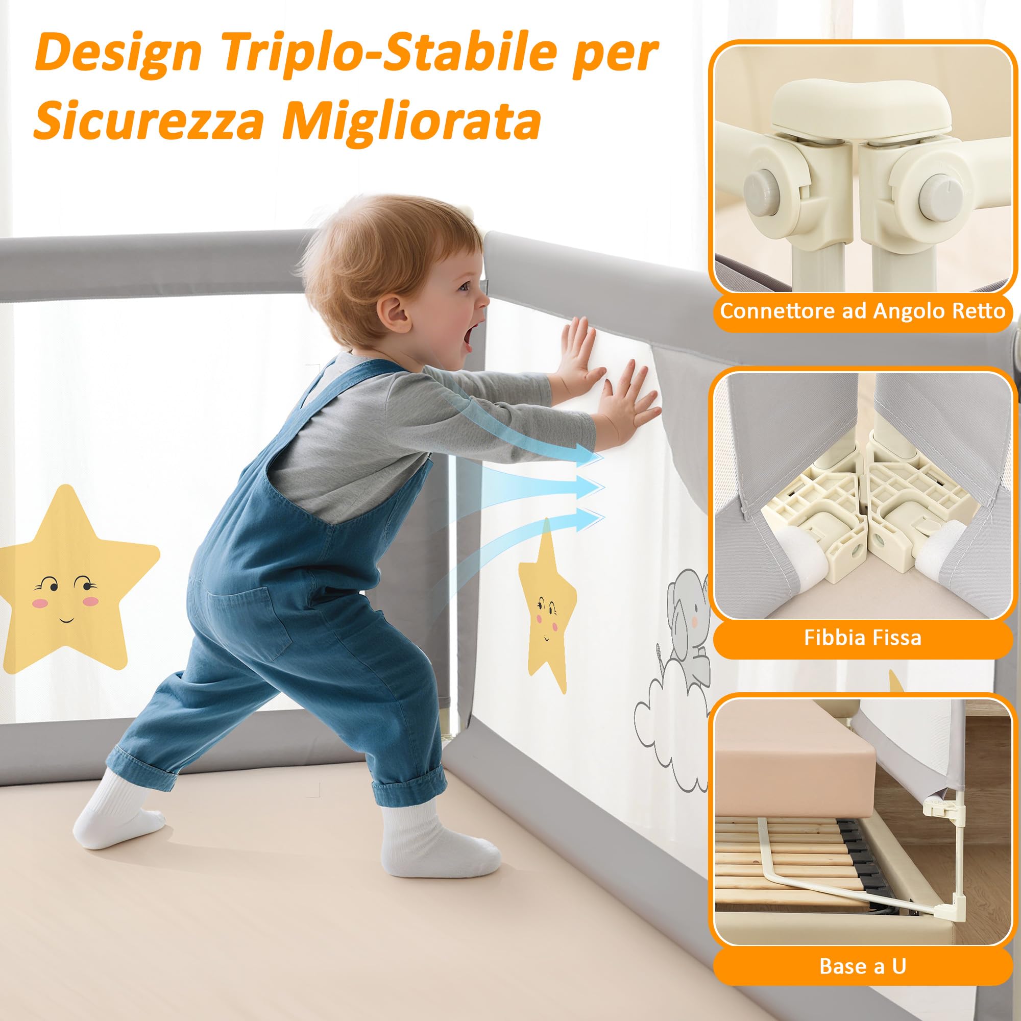 Sponda Letto Bambini Set van 3, Set di Universale Barriera Protettiva Bambini Barriera Letto Altezza - (2 x 200 cm + 1 x 180 cm) in bundle
