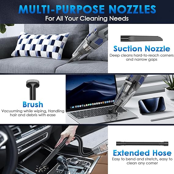 Handheld Vacuum Cordless, 15000PA Strong Suction Hand Held Car Vacuum Cleaner Rechargeable, Portable Hand Vacuum