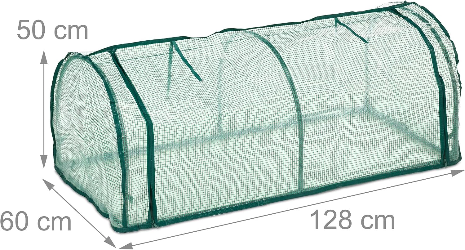 Relaxdays Cold Frame, H x W x D: 50 x 128 x 60 cm, PE Film, Iron, Door with Zip, Cultivation, Raised Bed Cover, Green