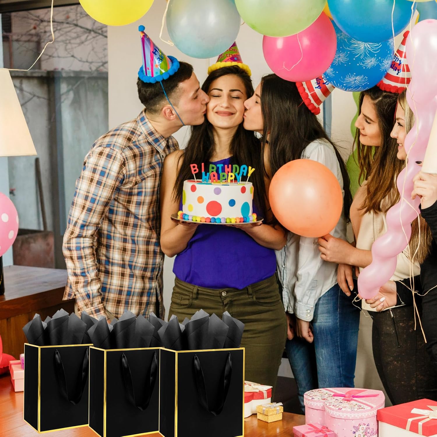 Addblu 50 Pack Luxury Gift Bags Bulk with Handles, Medium Size 9x7x3.15 Inches - Includes 50 Tissue Papers for Party Favors, Wedding, Birthday, Baby Shower, Easter & Holidays