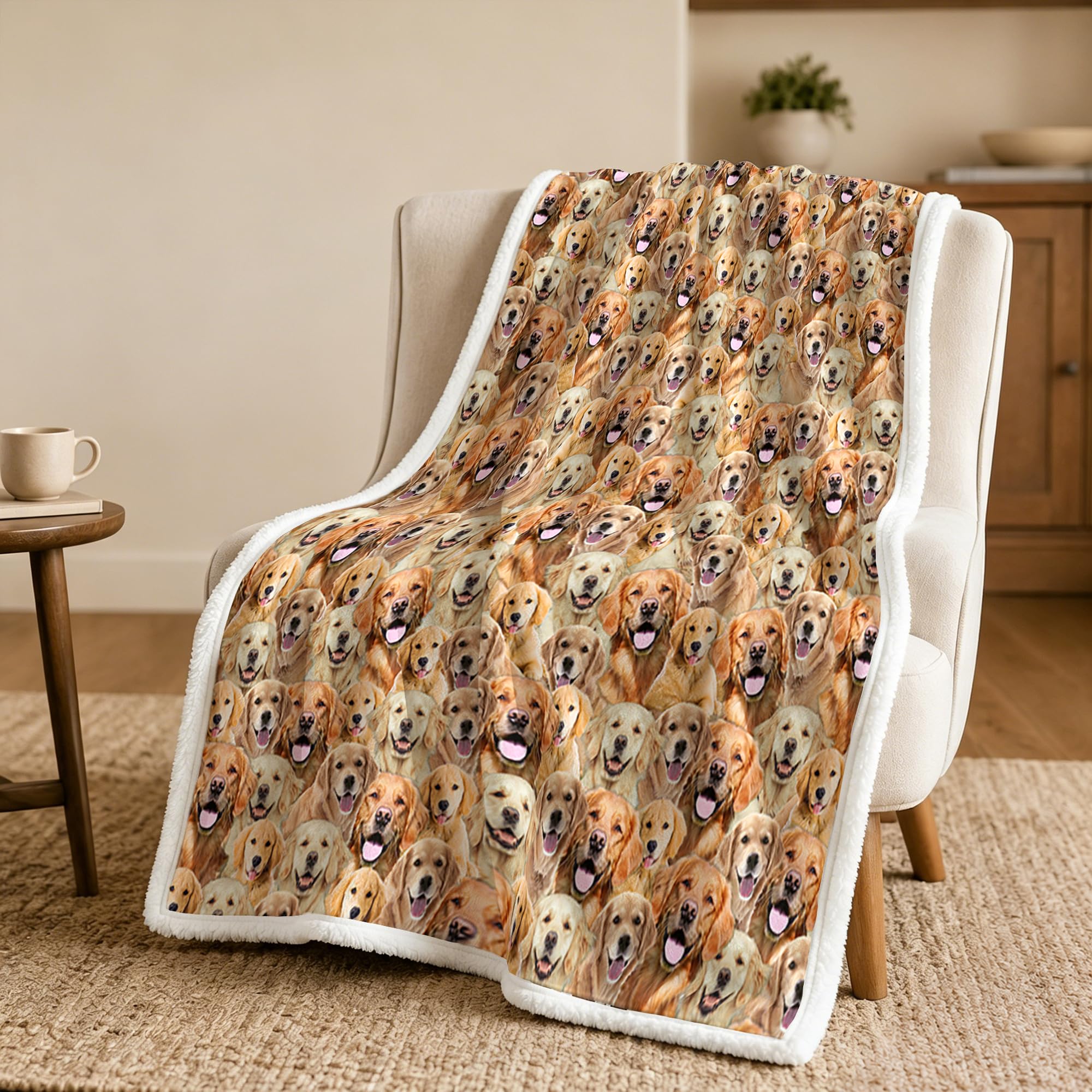 BlessLiving Golden Retriever Blanket Fuzzy Dogs Blanket For Kids Adults Cute Puppy Fleece Blanket Dog Animal Pattern Sherpa Throw Travel/Single Golden Retriever Gifts (130x150cm)