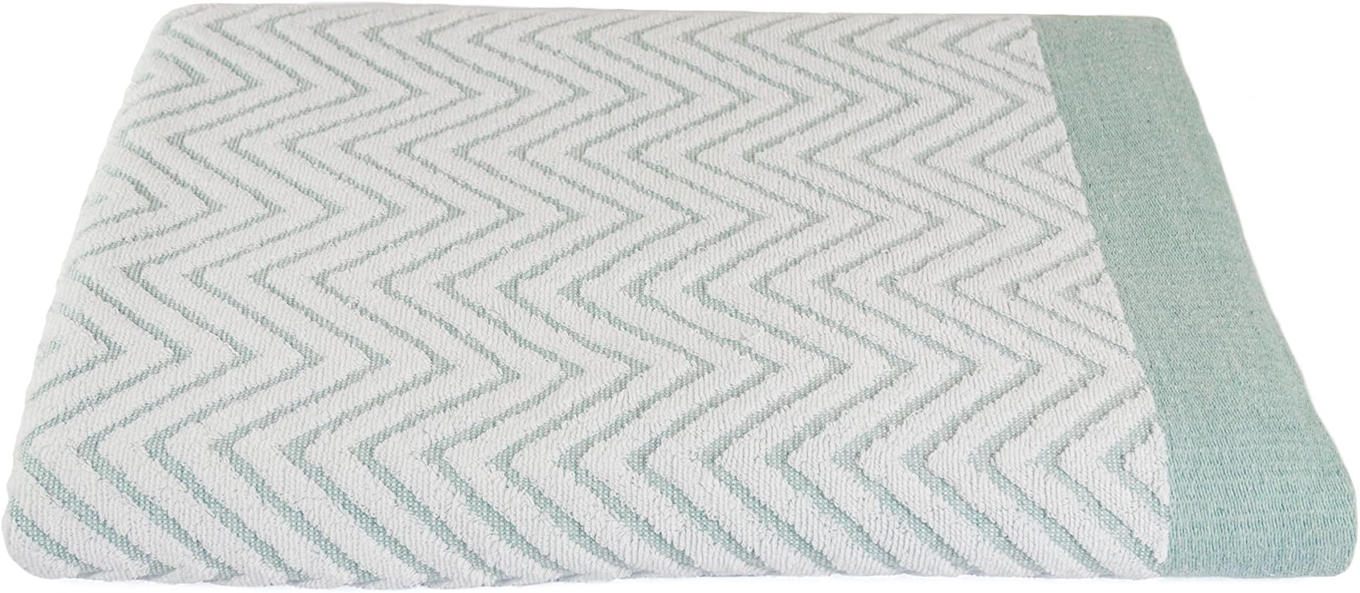 Luxuriously Oversized Bleach Safe Beach Towel Chevron Design- Fibertone by 1888 Mills, Seafoam 35x70