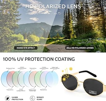 JiSoo Gold Polarised Sunglasses Womens - Retro Oval Sunglasses Vintage 90s Sun Glass Women