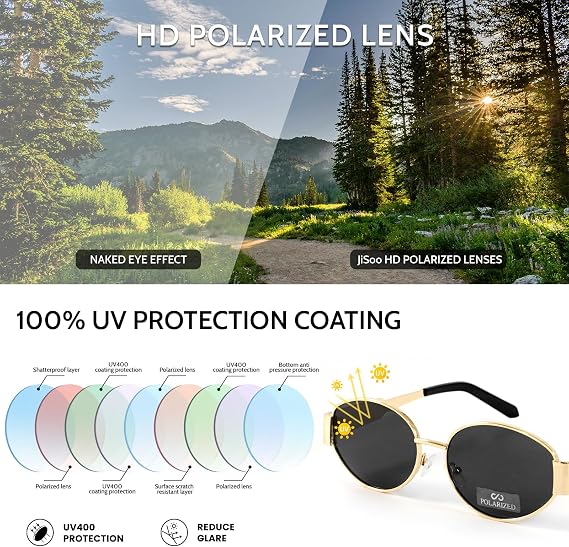 JiSoo Gold Polarised Sunglasses Womens - Retro Oval Sunglasses Vintage 90s Sun Glass Women