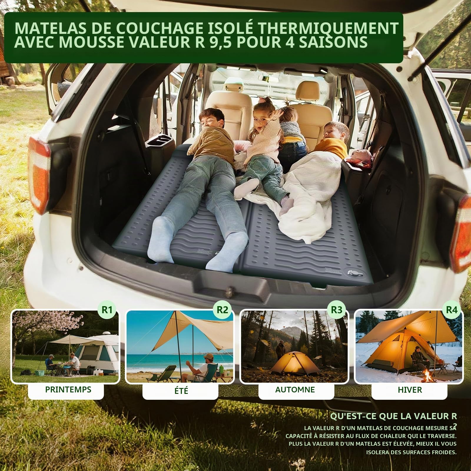 HiiPeak Matelas Camping Autogonflant – Matelas en Mousse avec Oreiller, Matelas Gonflable Isolé R-Value 9,5, Tapis de Couchage Confort pour Camping, Randonnée, Trekking, Tente