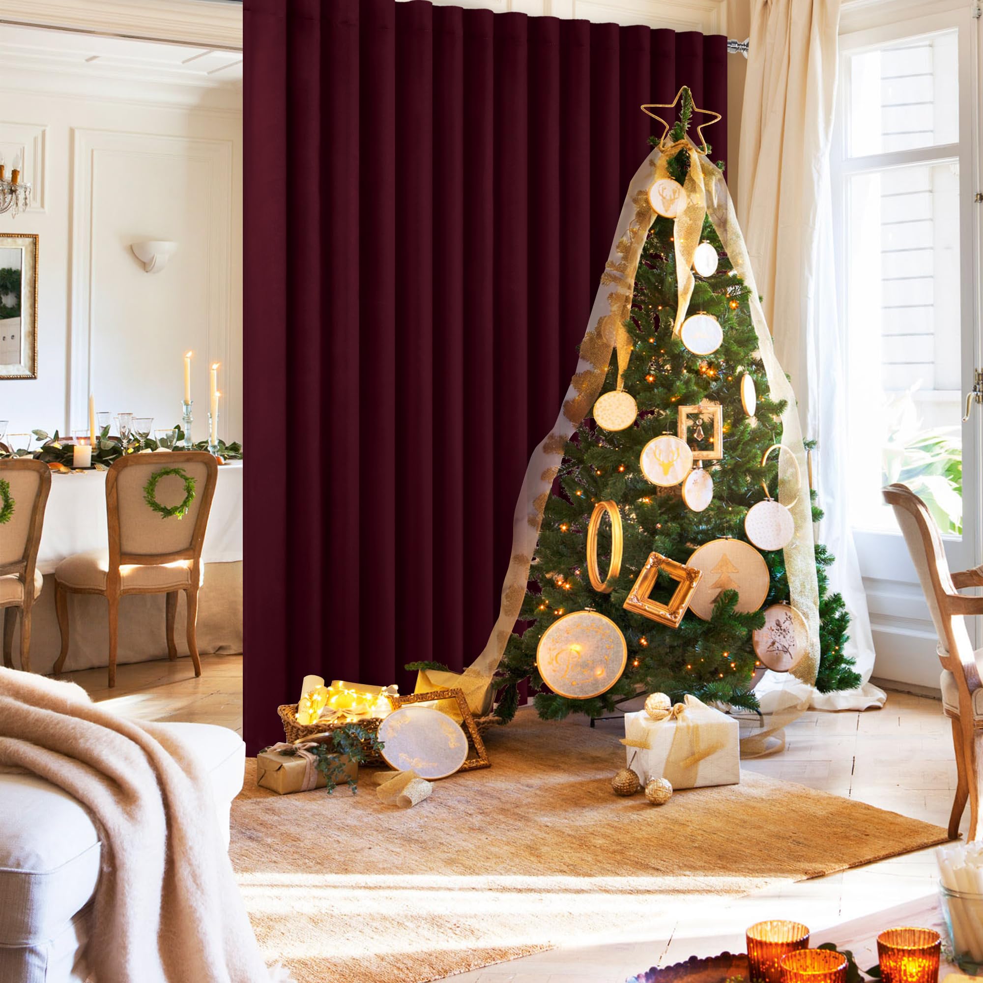 Hiasan Christmas Privacy Room Divider Patio Sliding Door Curtain Extra Wide Blackout Thermal Insulated Curtains with Back Tab & Rod Pocket for Bedroom