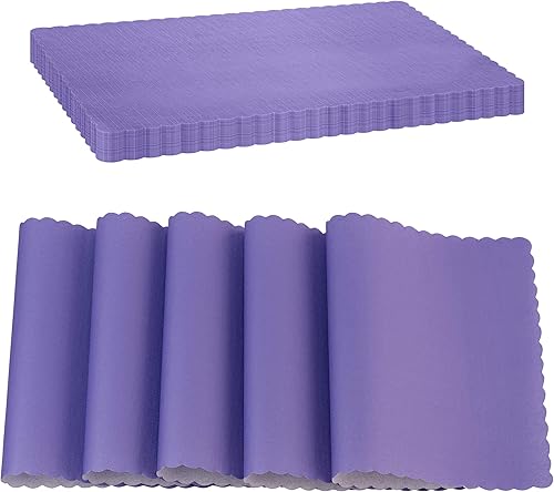 Mantel individual de papel desechable, color morado con bordes festoneados, mantel individual de papel duradero para decoración de suministros de